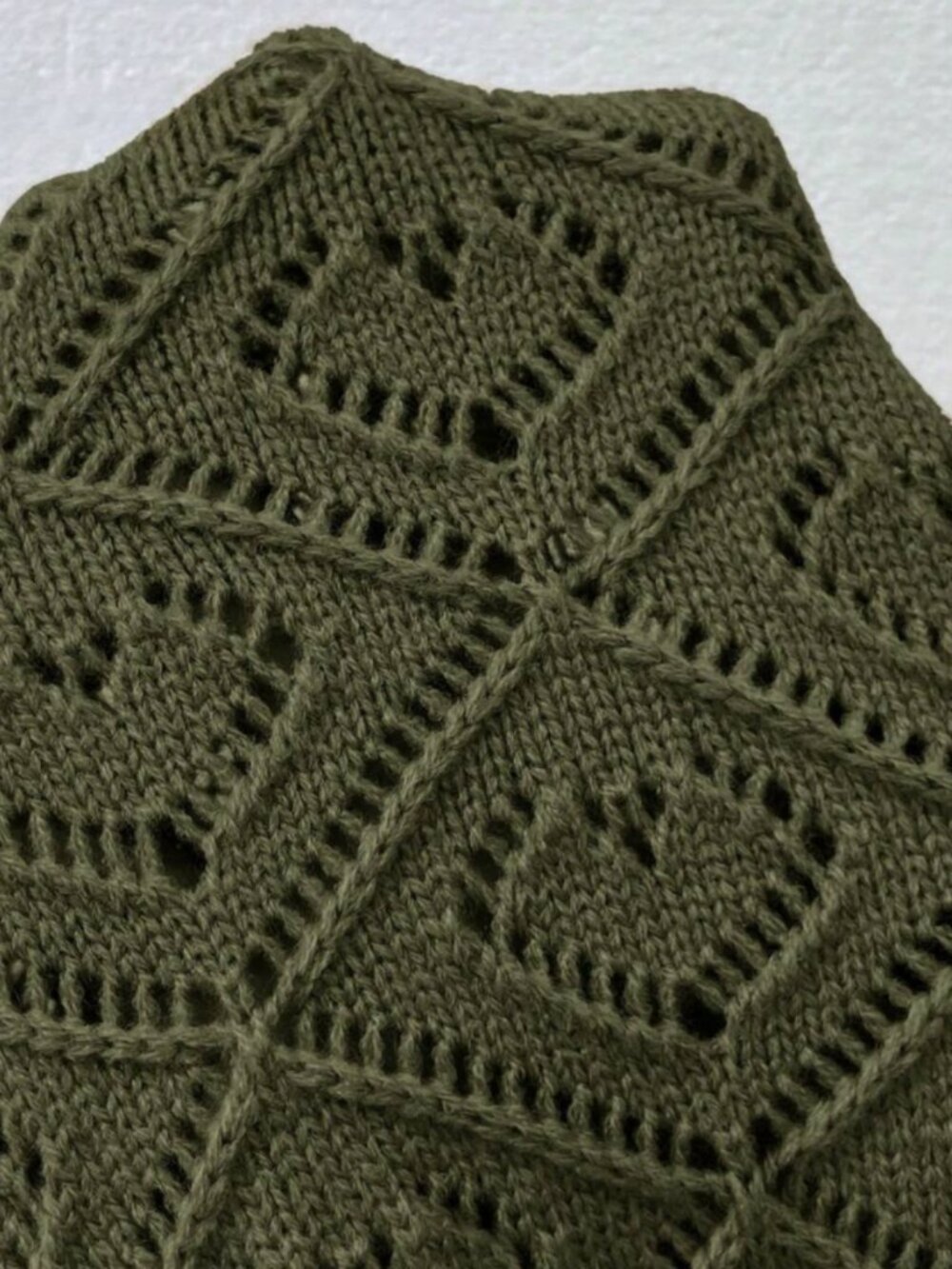 Women's Olive Green Hollow Out Knit Cardigan Round Neck Gold Button Crop Top - Picture 4 of 7